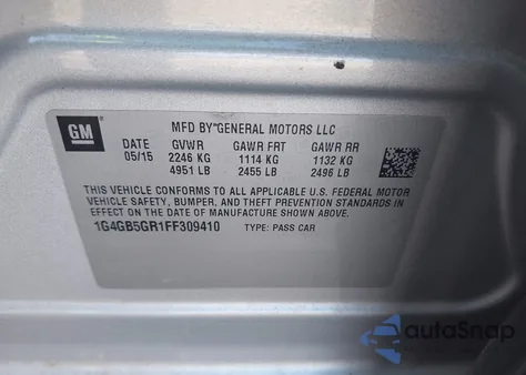 2015 Buick Lacrosse Leather z USA, uszkodzony, nr VIN 1G4GB5GR1FF309410